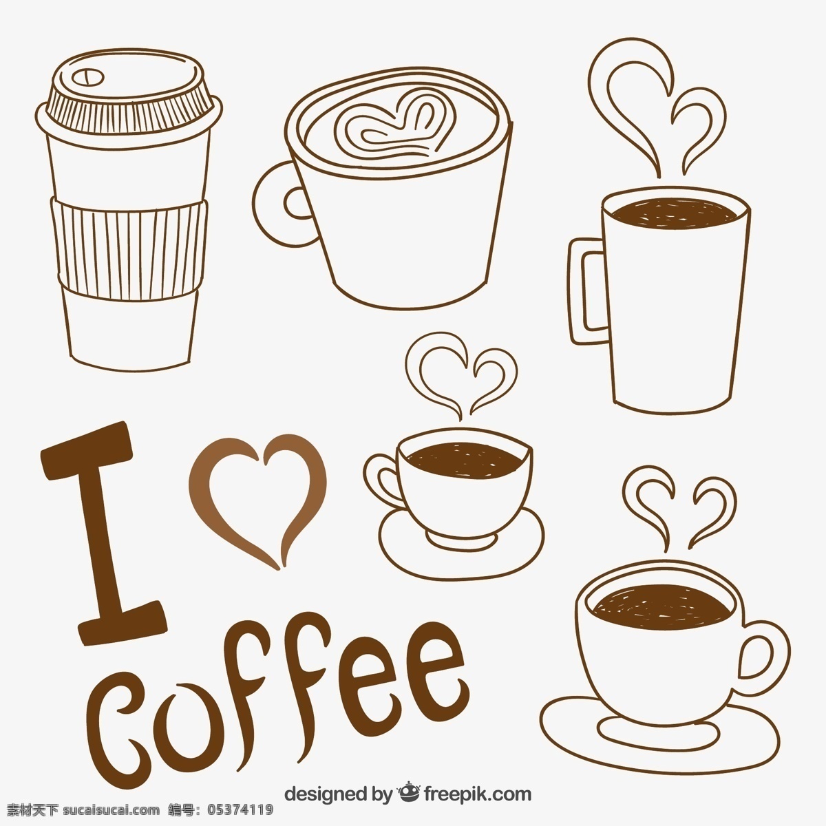 咖啡杯 咖啡 绘制品种 饮料 绘画 马克杯 插图 抽纱 杯子 手绘 品种多 图标 高清 源文件