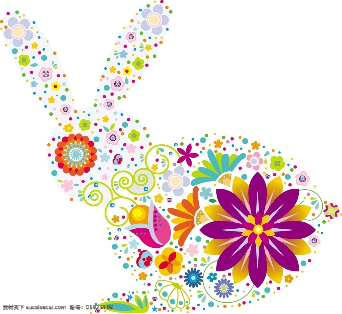矢量 可爱 花朵 兔子 潮流色彩 花纹 矢量潮流 矢量图 花纹花边