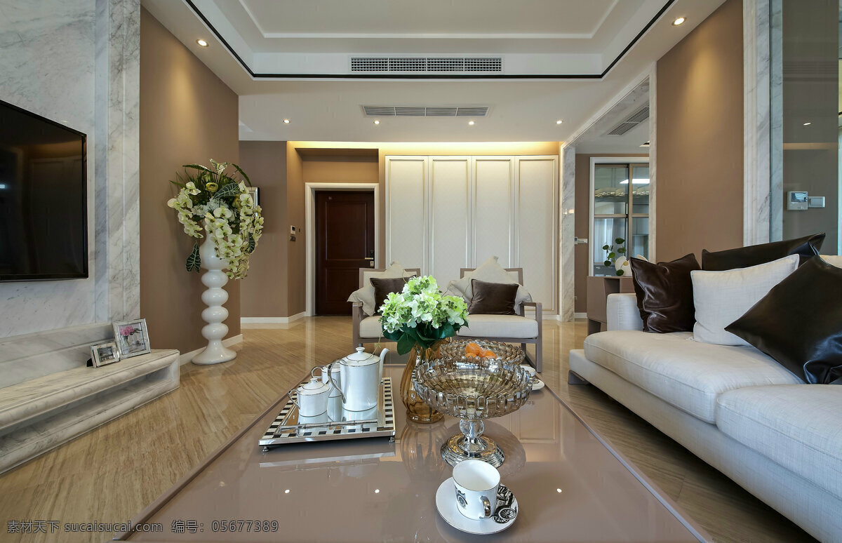 现代 清新 客厅 白色 大理石 背景 墙 室内装修 图 客厅装修 木地板 白色沙发 白色电视柜