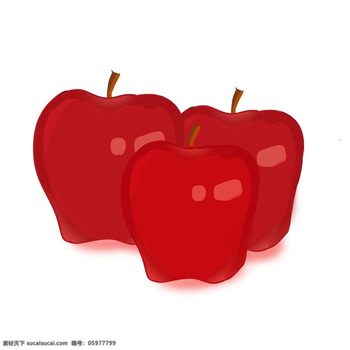 花牛 苹果 手绘 水果 中国风画法 红色 三个 平安吉祥 水果之王 装饰 贴画 中国红
