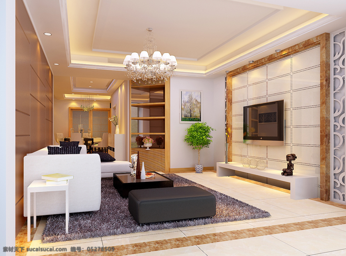 客厅 模型 3d模型 电视机 沙发茶几 客厅模型 max 灰色