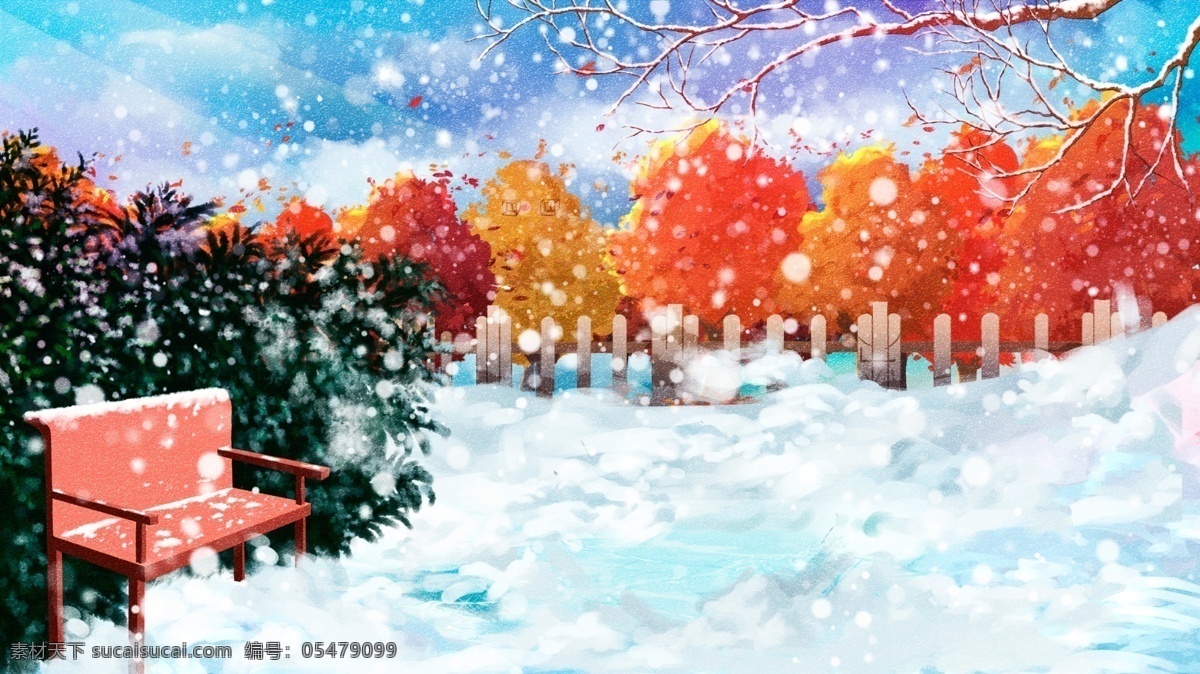 唯美 浪漫 树林 雪景 背景 冬天 雪地 树木 背景设计 彩绘背景 大寒背景