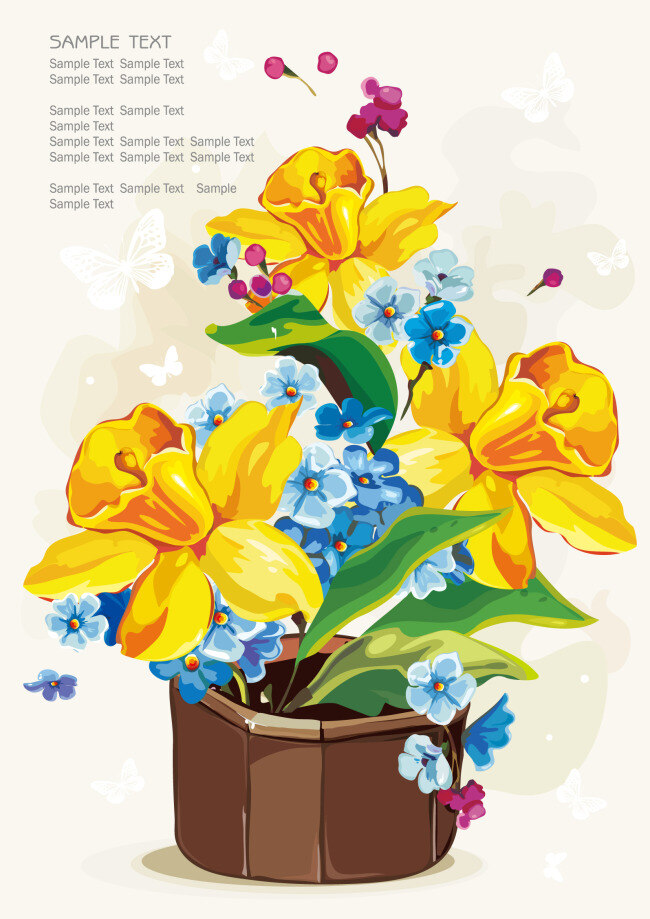 艳丽 花色 手绘 图案 色彩 花卉 盆栽 广告图案 海报图案 白色