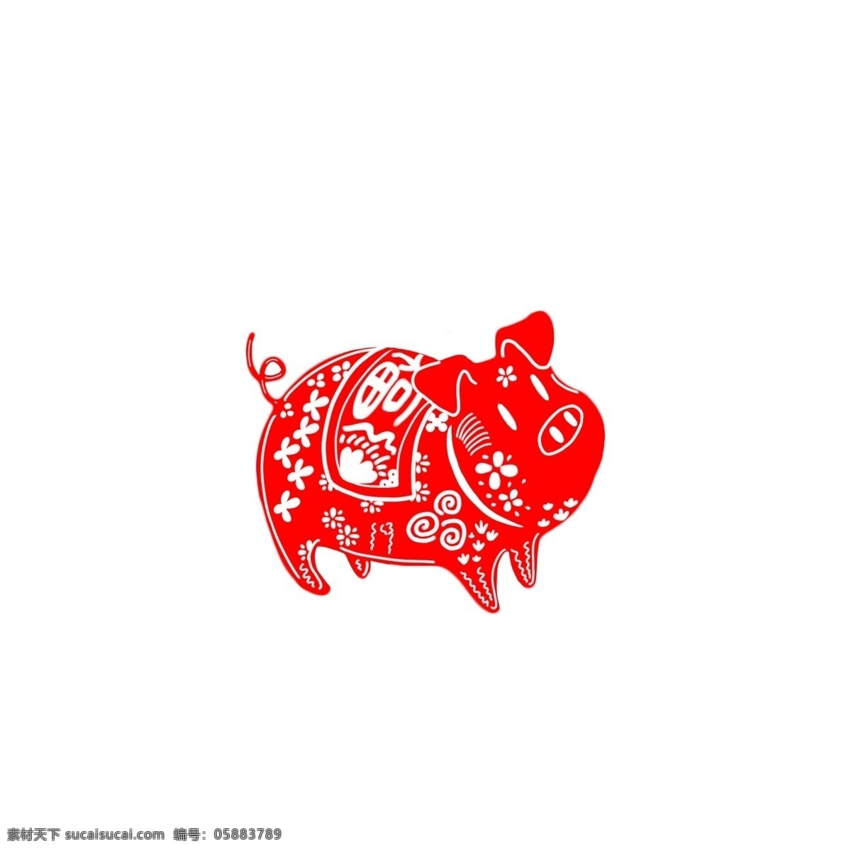原创 中国 风 创意 红 福 猪 窗花 剪纸 装饰 元素 剪纸艺术 剪纸风 红色 福猪
