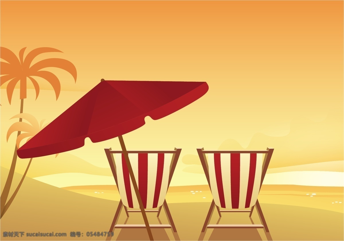 椅子 海滩 自由 向量 躺椅 矢量 沙滩 大海 夏天 插图 度假 旅游 休闲 休息 太阳 背景 家具 对象 砂 条纹
