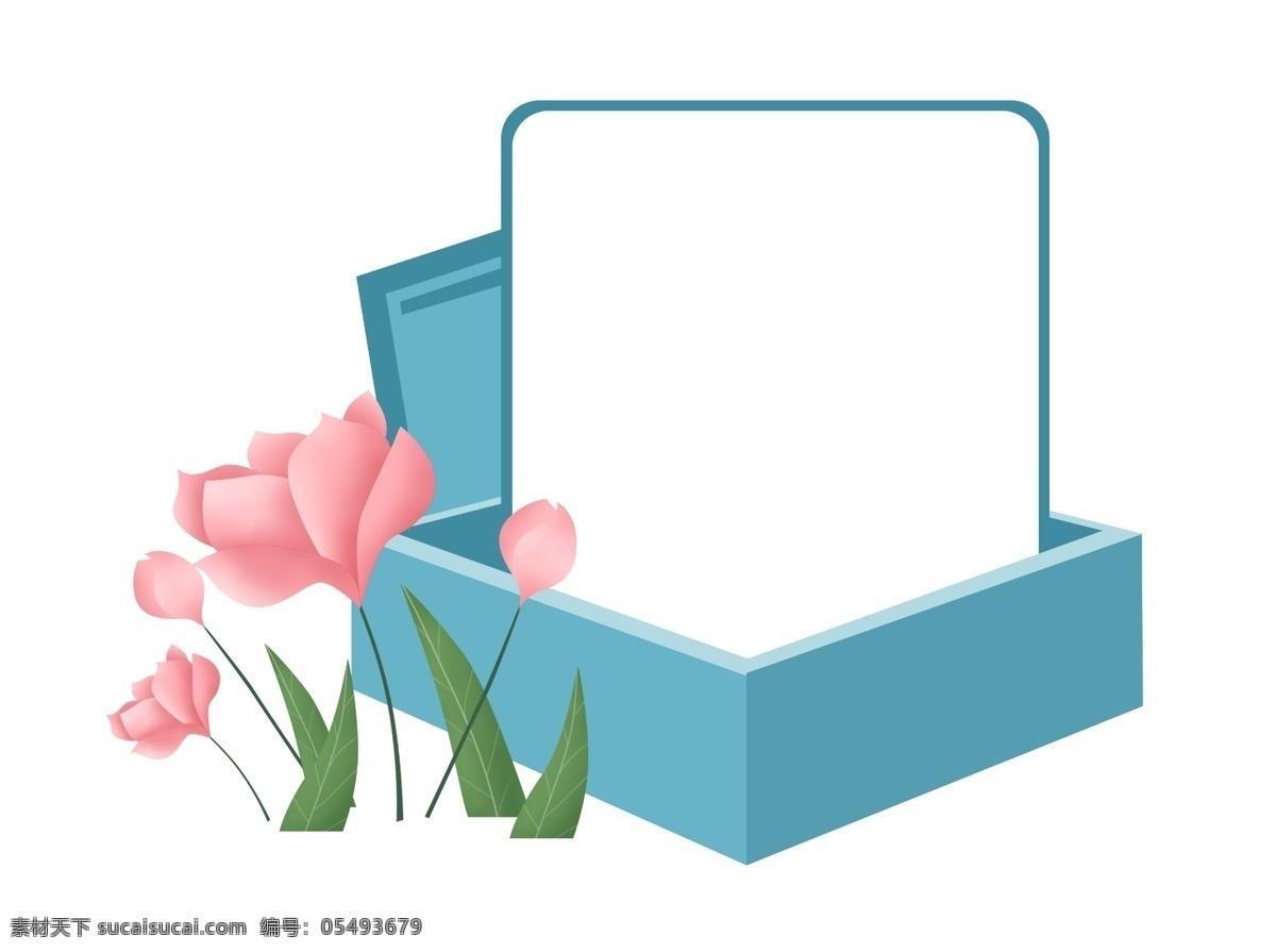 蓝色 礼盒 母亲节 边框 主题边框 植物 花草 花朵 植物插画 矩形边框 海报装饰 植物装饰 温馨 清新 矢量植物