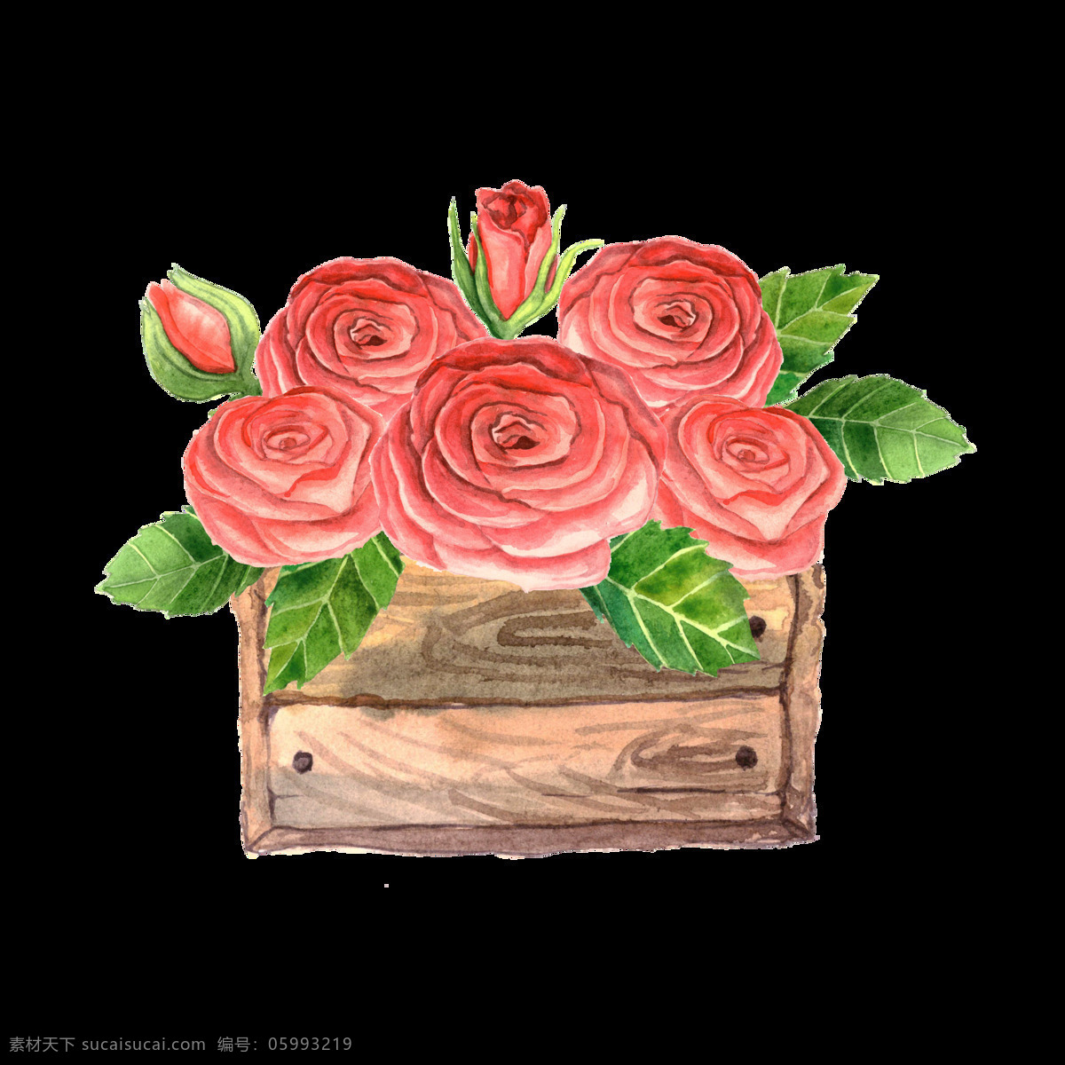 红粉 花丛 卡通 透明 装饰 木盒 花朵 透明素材 免扣素材 装饰图案