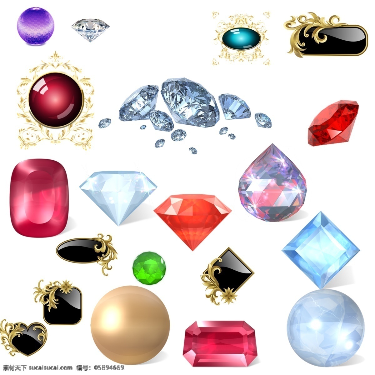 宝石素材 珍珠 宝石 钻石 玛瑙 翡翠 琥珀 黑钻石 金边 猫眼石