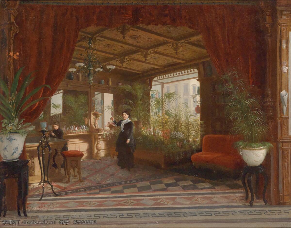 室内油画 贵族之家 两位女士 整理器物 豪华 19世纪油画 油画 绘画书法 文化艺术
