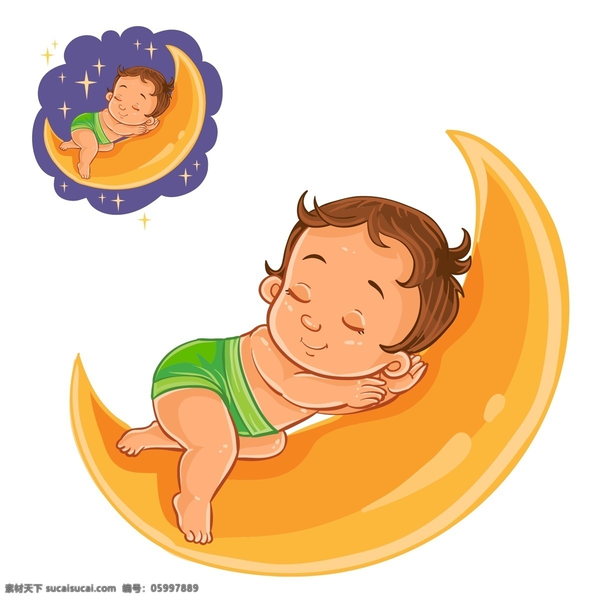 月亮 上 睡觉 小宝宝 矢量 宝宝 儿童 做梦 可爱 卡通婴幼儿 孩子 卡通插画 卡通素材 动漫动画 动漫人物