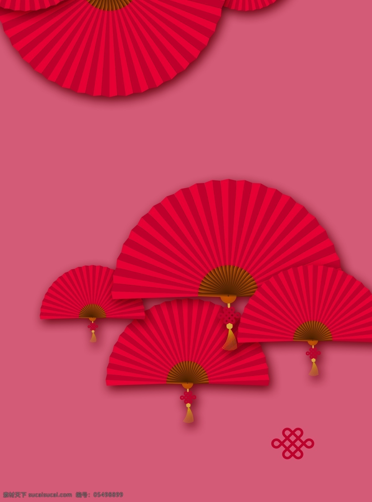 中国 风 扇子 中国风 插画素材 中国结 红色 活动 节日 分层 背景素材