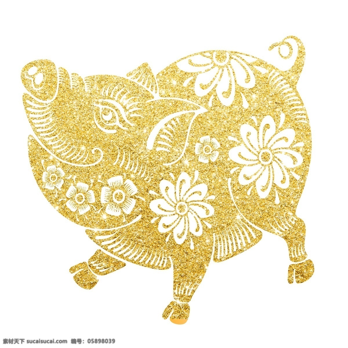 手绘 可爱 金 猪 装饰 卡通 喜庆 春节 新年 2019 小猪 免抠元素 透明素材