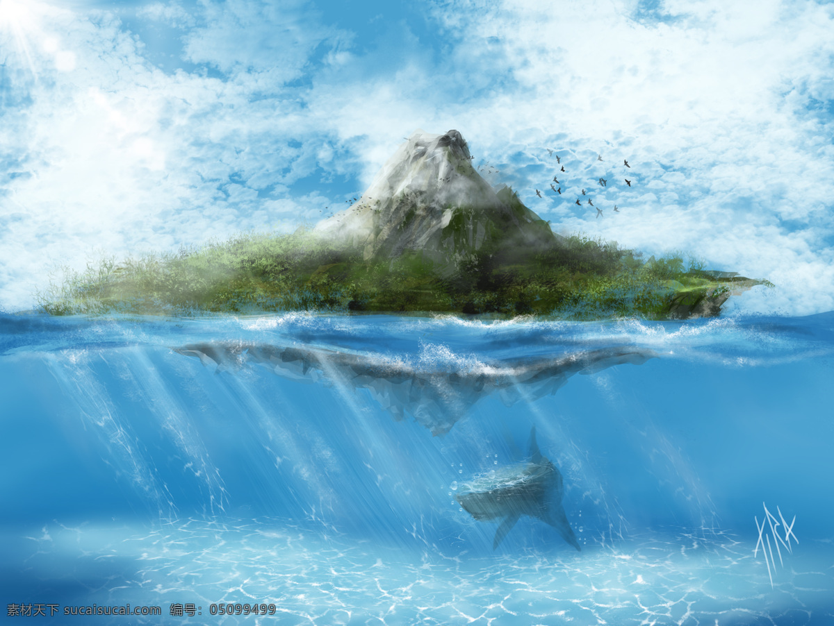 蓝色孤岛 蓝天 海洋 大海 岛屿 岛 小岛 荒岛 遗忘 鲸鱼 孤岛 水下世界 自然风光 自然景观