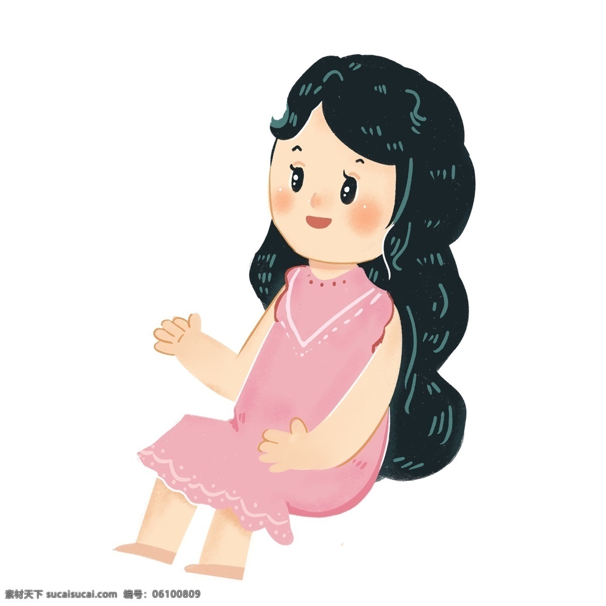 清新 可爱 坐 卷发 小女 生 卡通 女孩 女生 人物