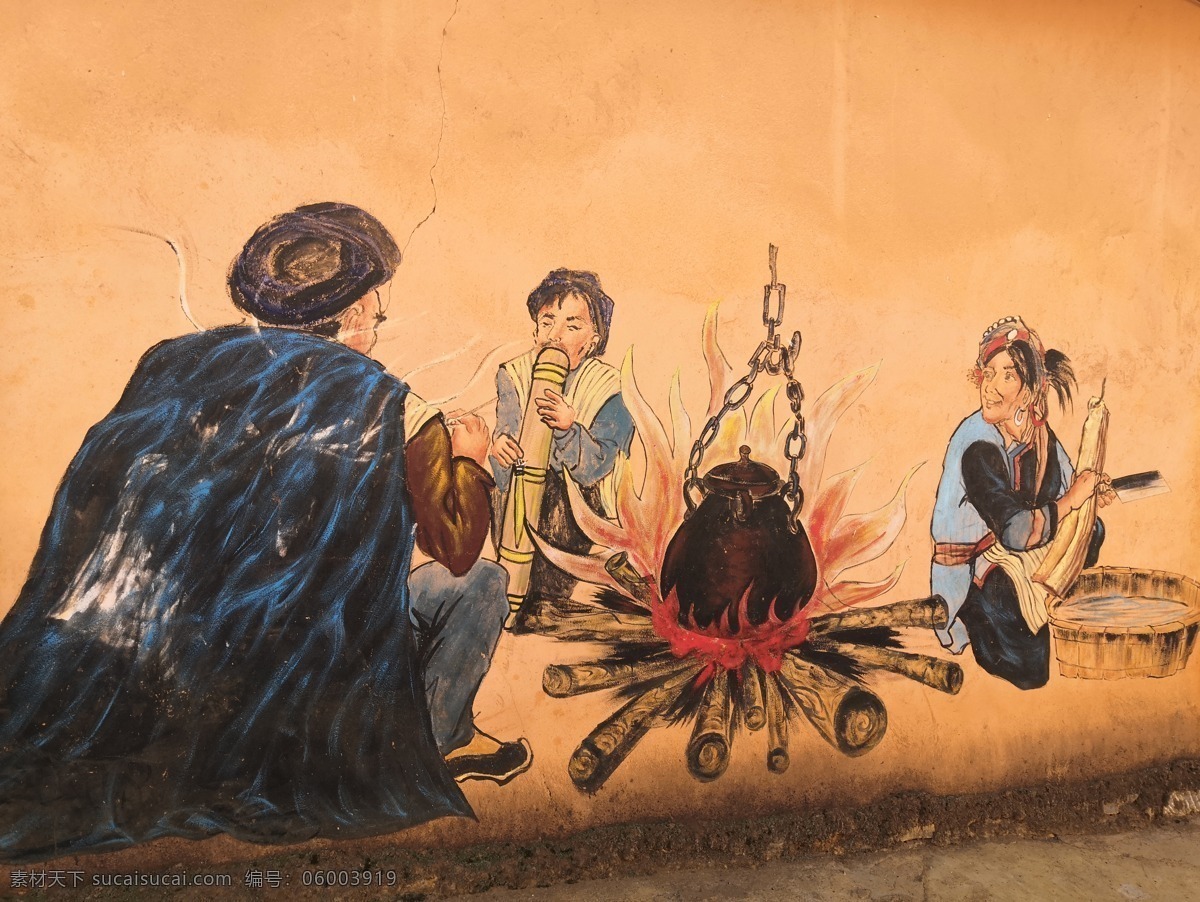 云南 少数民族 墙面 彩绘 民族彩绘 墙面彩绘 墙绘 民族风情 自然景观 自然风景