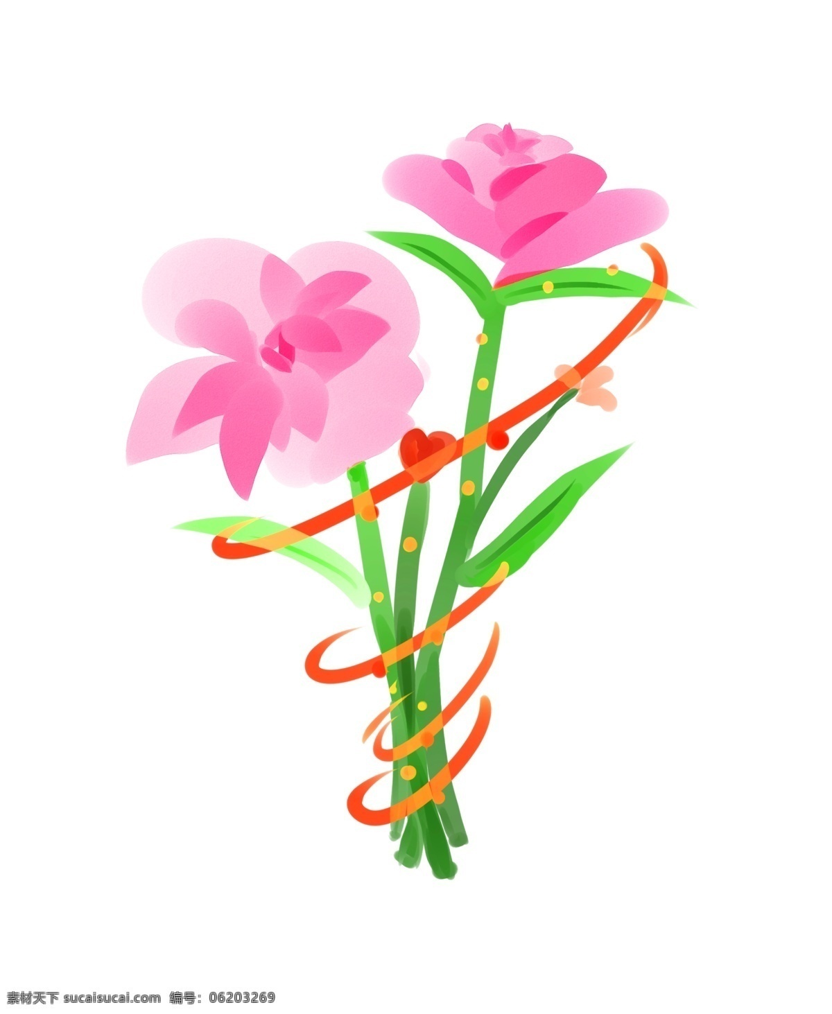 美丽 粉色 花束 插画 美丽的花束 情人节 粉色的花束 粉色的花朵 绿色的枝叶 植物 鲜花 花卉