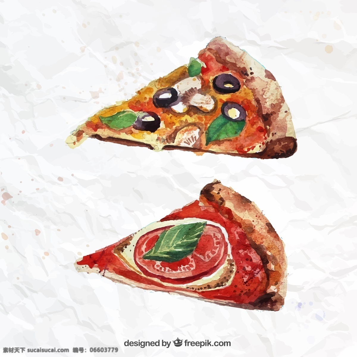 款 水彩 绘 三角 披萨 矢量 2款 水彩绘 美味 食物 白色
