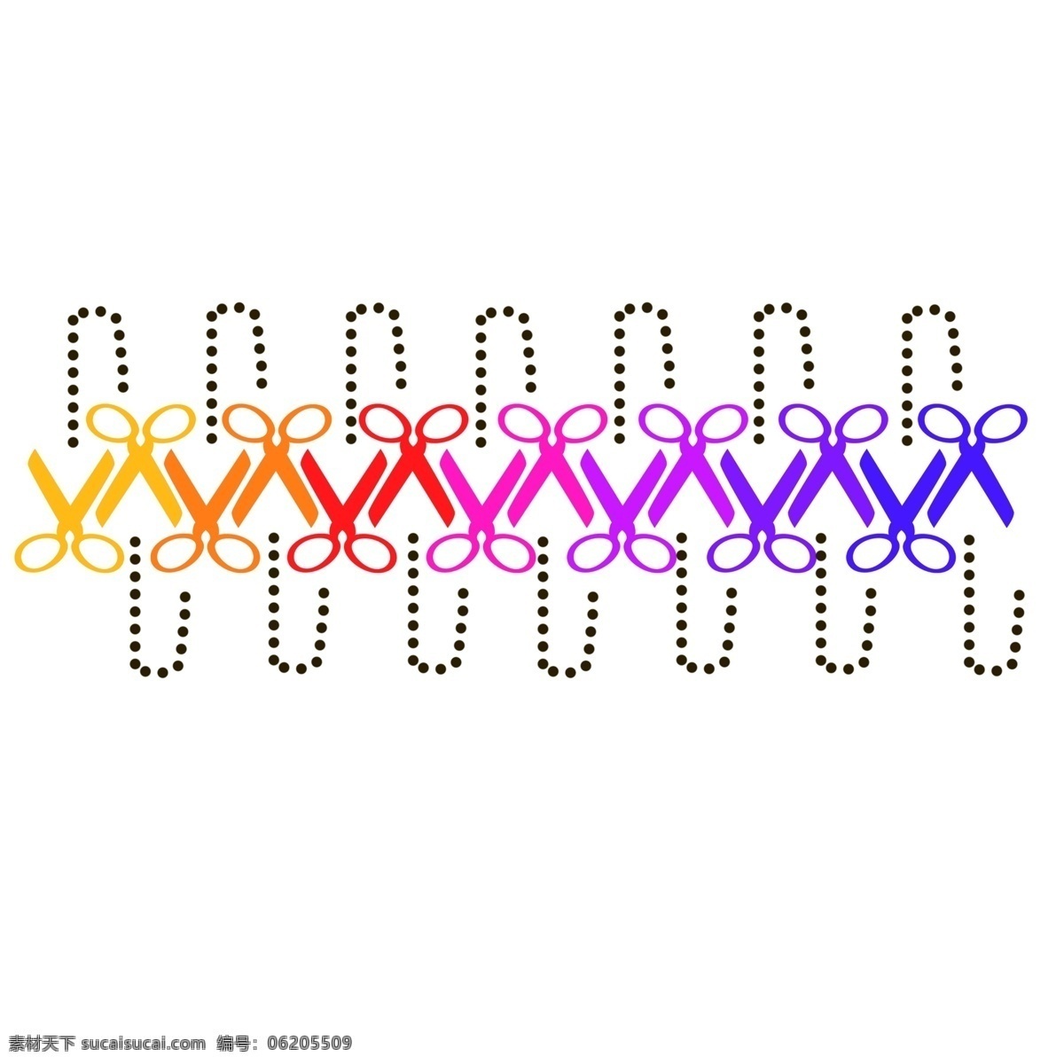 创意 彩色 剪刀 分割线 黑色斑点装饰 彩色的剪刀 剪刀分割线 创意分割线 卡通 插画
