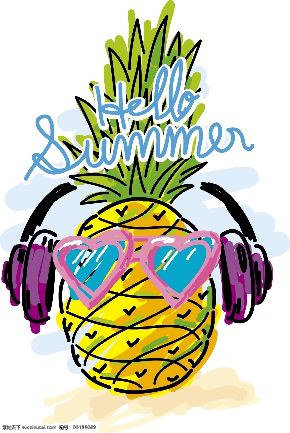 听音乐的菠萝 听音乐 菠萝 耳机 你好 夏天 植物 生物世界 水果