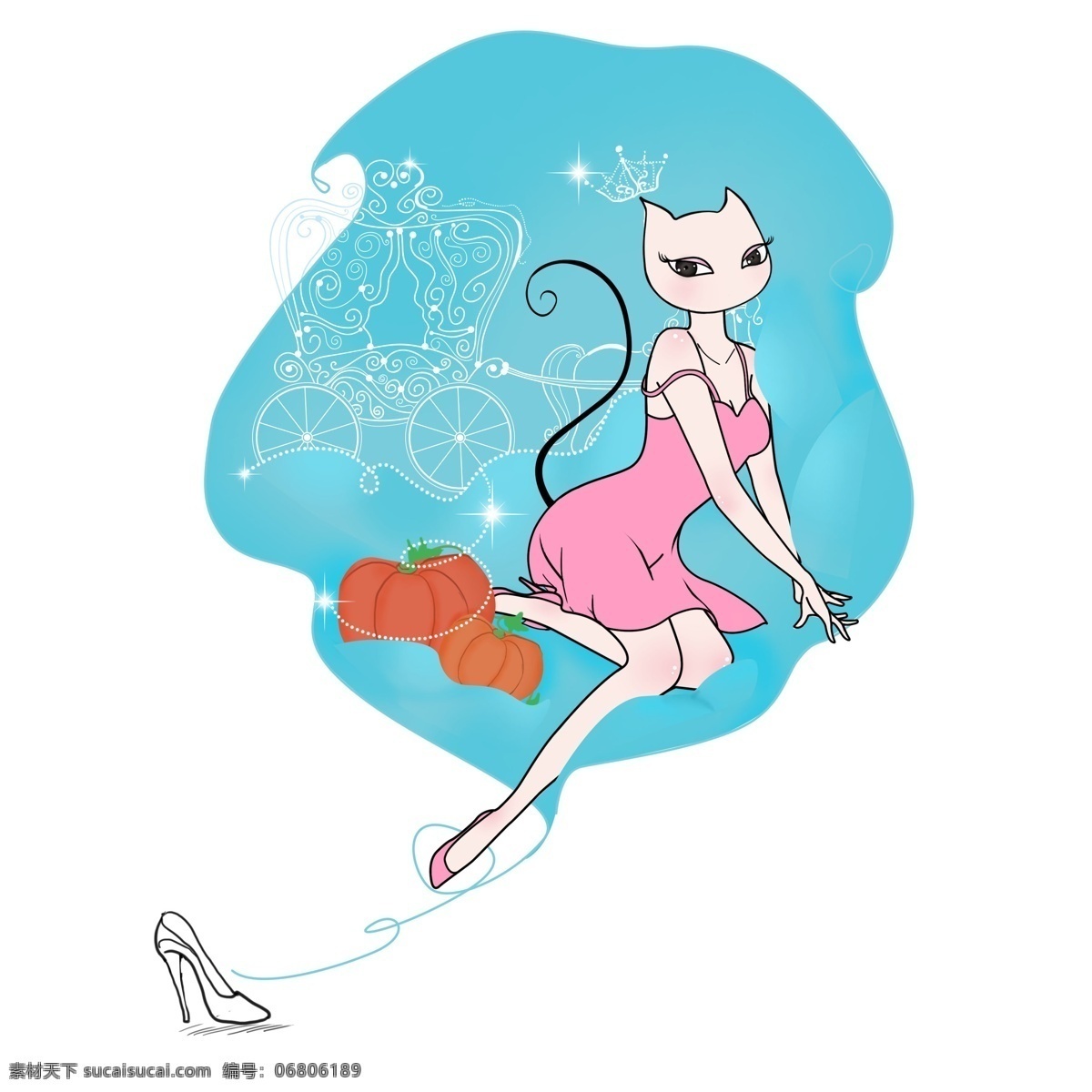猫 年华 女郎 童话 系列 南瓜 车 原创作品 猫女郎 原创 品牌 插画 白色