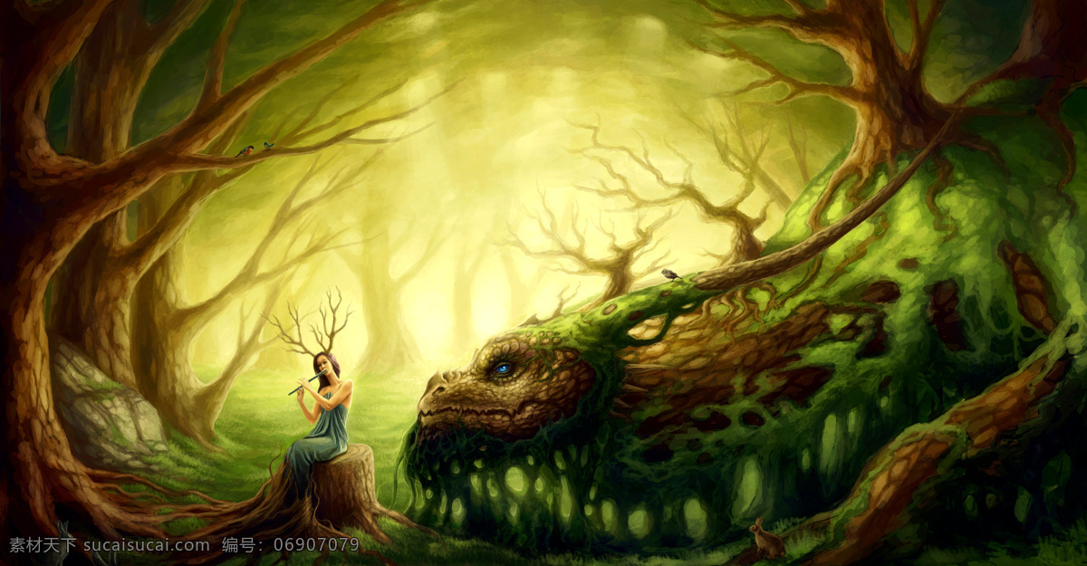 大树 动漫动画 幻想世界 绘画 科幻 梦幻世界 魔幻 女神 被遗忘的童话 童话的世界 神话 树木 森林 树林 童话 神兽 巨兽 设计素材 童话世界 psd源文件