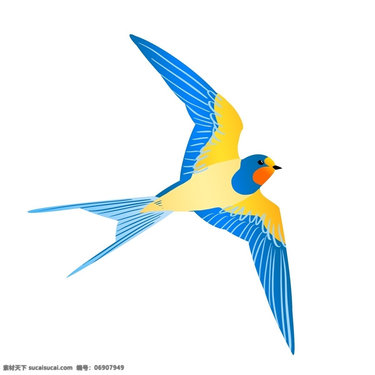蓝色 飞行 燕子 插画 春天 春季 翅膀 动物 飞鸟 飞行的燕子 蓝色燕子 飞燕 飞翔的燕子 黄色羽毛 蓝色翅膀羽毛