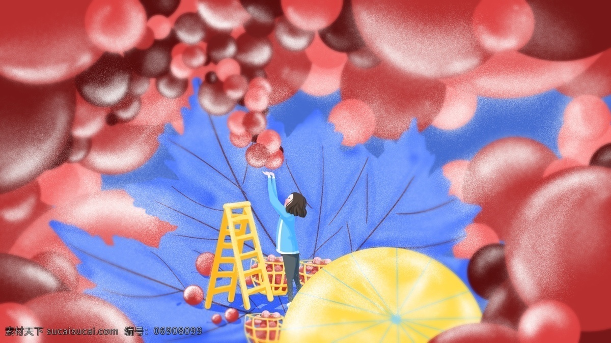 霜降 二十四节气 女孩 插画 红 壁纸 桌面 二十四 节气 霜 配图