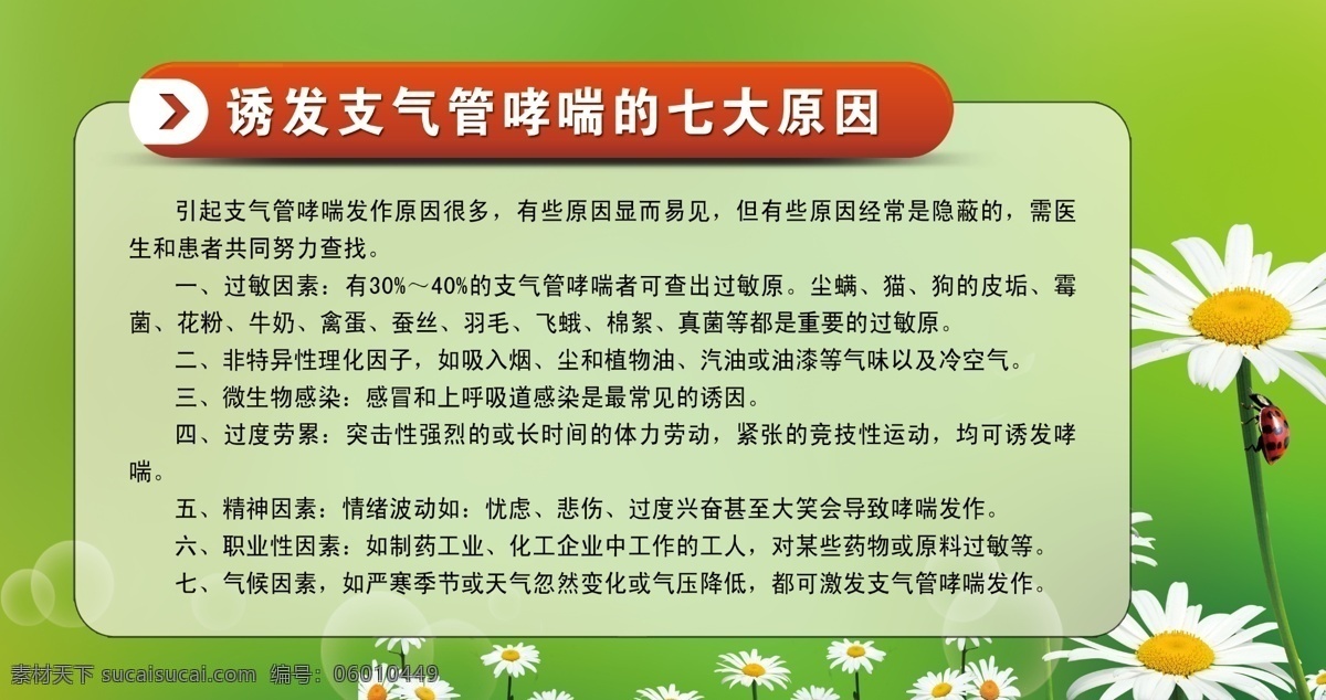 诱发 支气管哮喘 七大 原因 医院 展板 支气管 诱因 科普知识 绿色