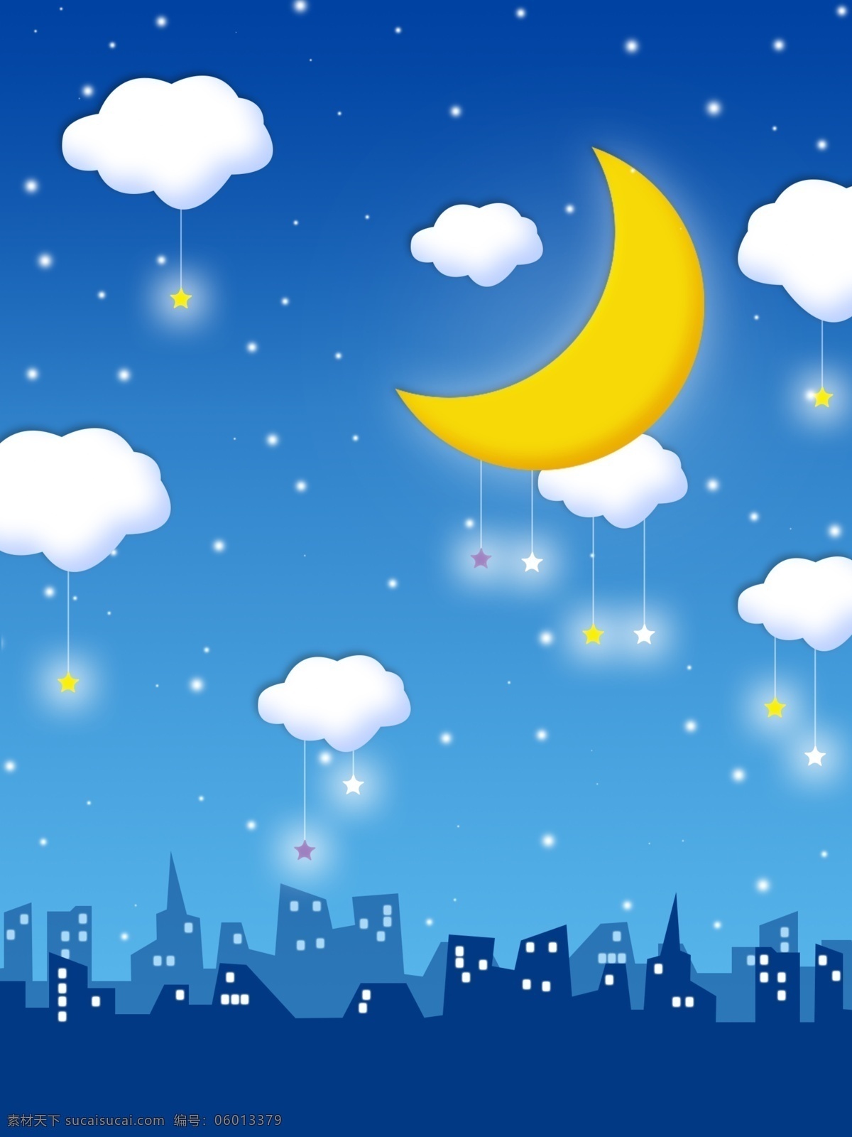 城市 夜晚 唯美 背景 月亮 云朵 建筑
