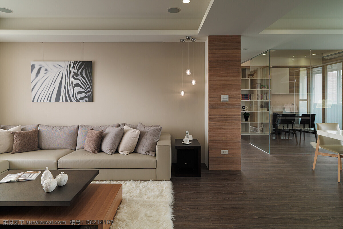 简约 客厅 灰色 地板砖 装修 效果图 白色射灯 壁画 方形吊顶 沙发灰色背景