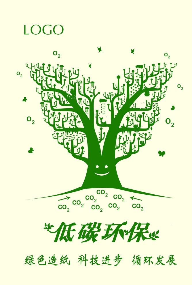 低碳环保 绿色造纸 科技进步 循环发展 大树 分层 源文件