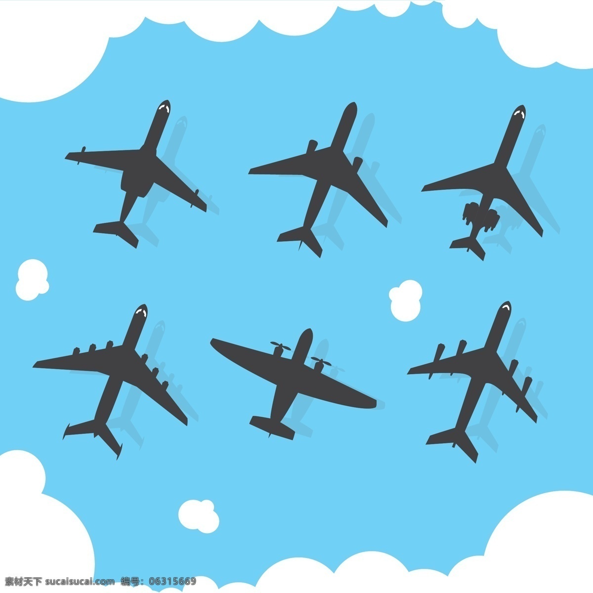 卡通 创意 飞机 插画 云朵 天空