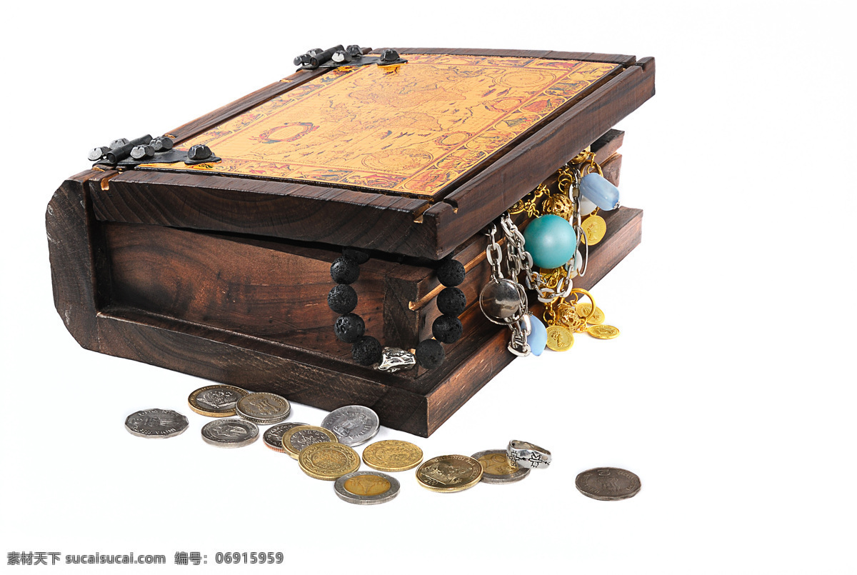 珠宝箱 宝藏 珠宝 宝物 玛瑙 宝石 硬币 金币 商务金融 金融货币