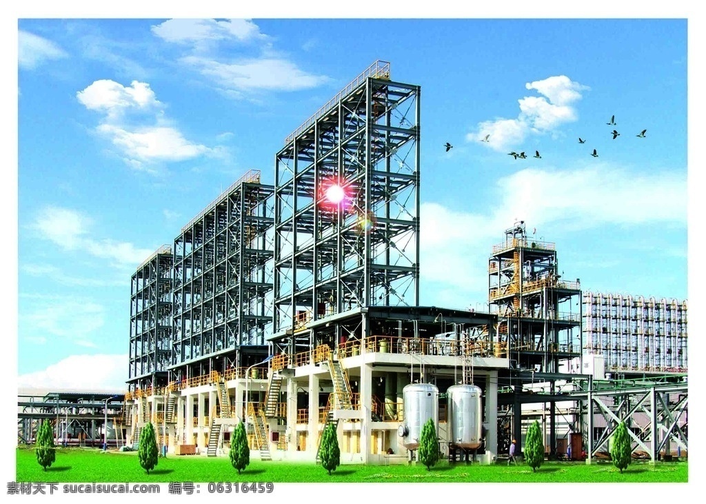 化工厂 合成 铁塔架 管廊 蓝天 白云 企业摄影 工业园林 现代科技 科学研究
