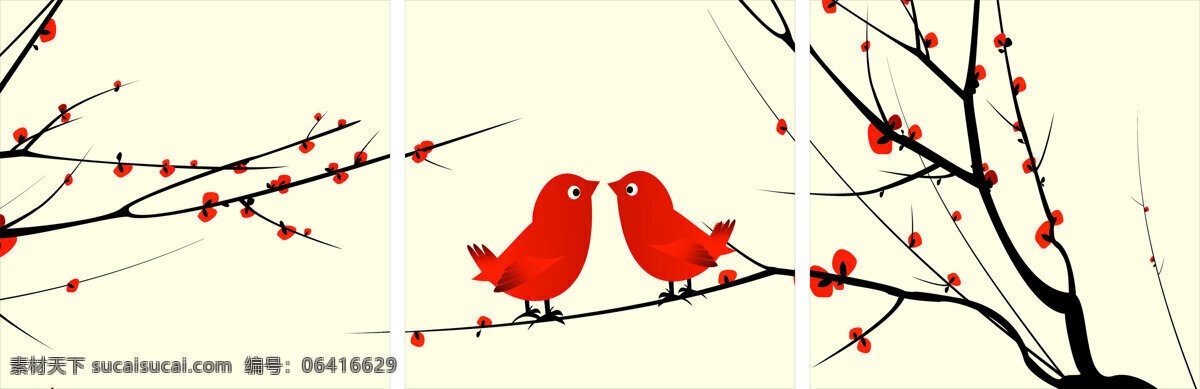梅花 红色 小鸟 高清装饰画 装饰图 梅花红色小鸟 装饰 高清 画 无框画
