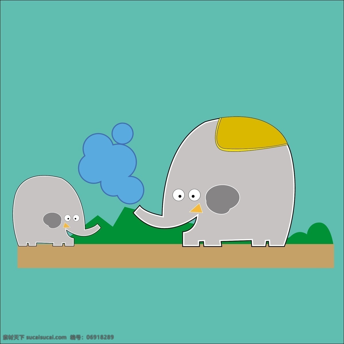 灰色 母亲 儿子 大象 玩 蓝色 绿色 砂 母子 两个