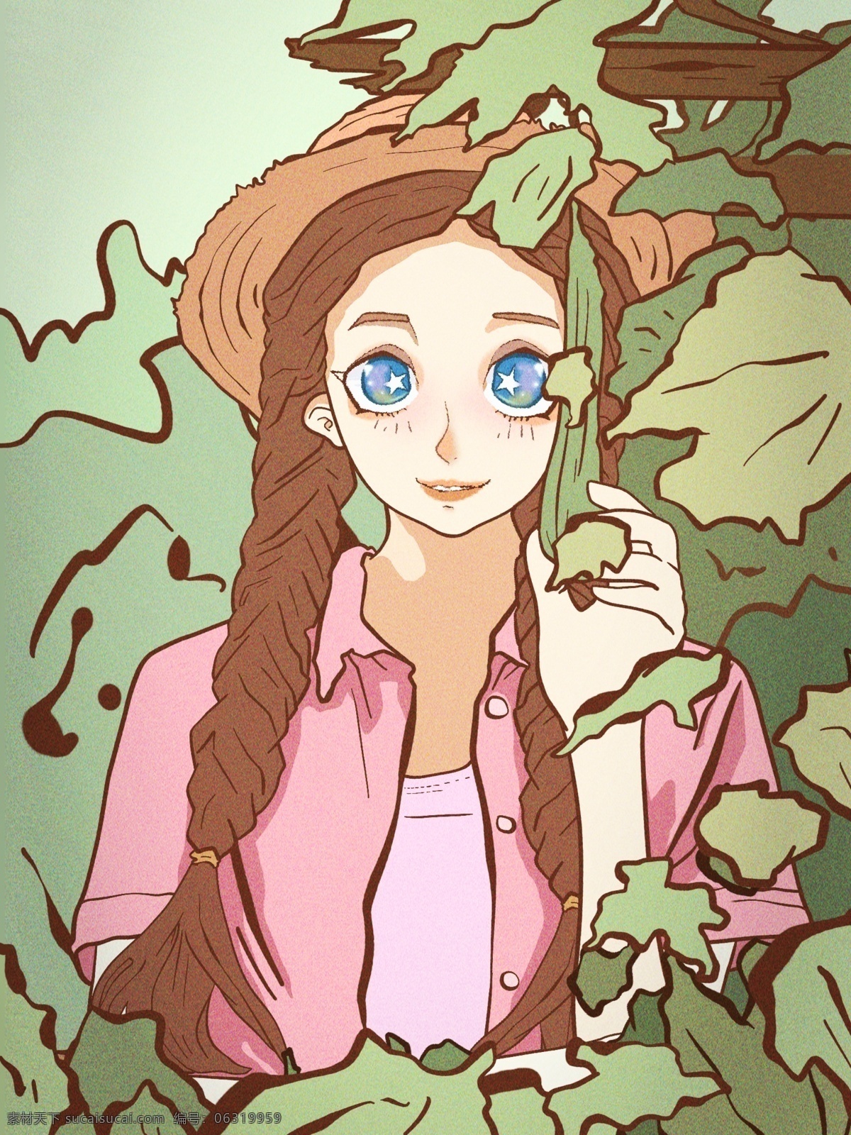 早安 你好 治愈 插画 森 系 元气 少女 摘 瓜 阳光 田园 小清新 唯美 壁纸 早安你好 早晨 葡萄架 木架 田园风 草帽 粉衬衫 甜美 麻花辫 治愈唯美 森系 活力 庄园 田园风格
