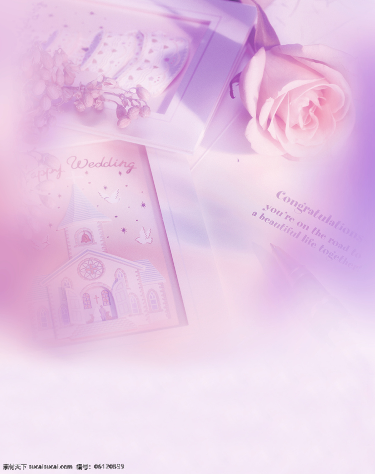 梦幻 紫色 玫瑰 背景 手绘 浪漫 渐变 卡片 情书