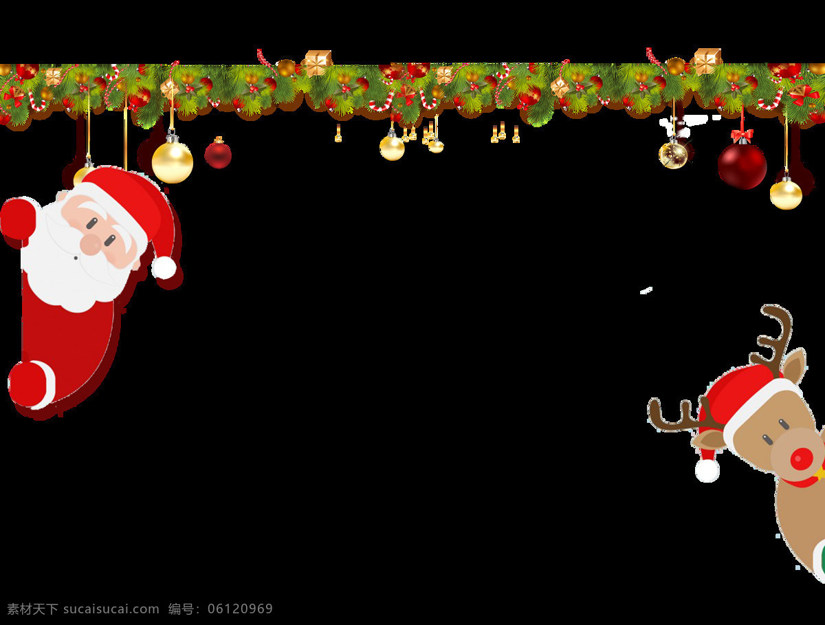 圣诞装饰素材 圣诞 装饰 圣诞老人 麋鹿 圣诞装饰藤蔓 铃铛