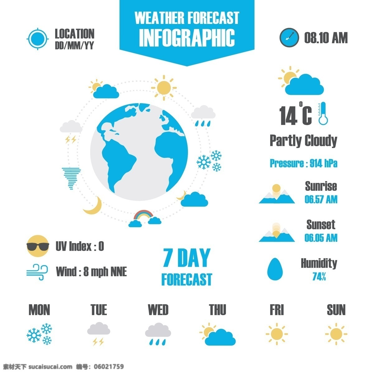 天气图表模板 图表 业务 云 太阳 地球 模板 颜色 图形 数字 雨 信息 数据 要素 信息图表元素 天气 温度计