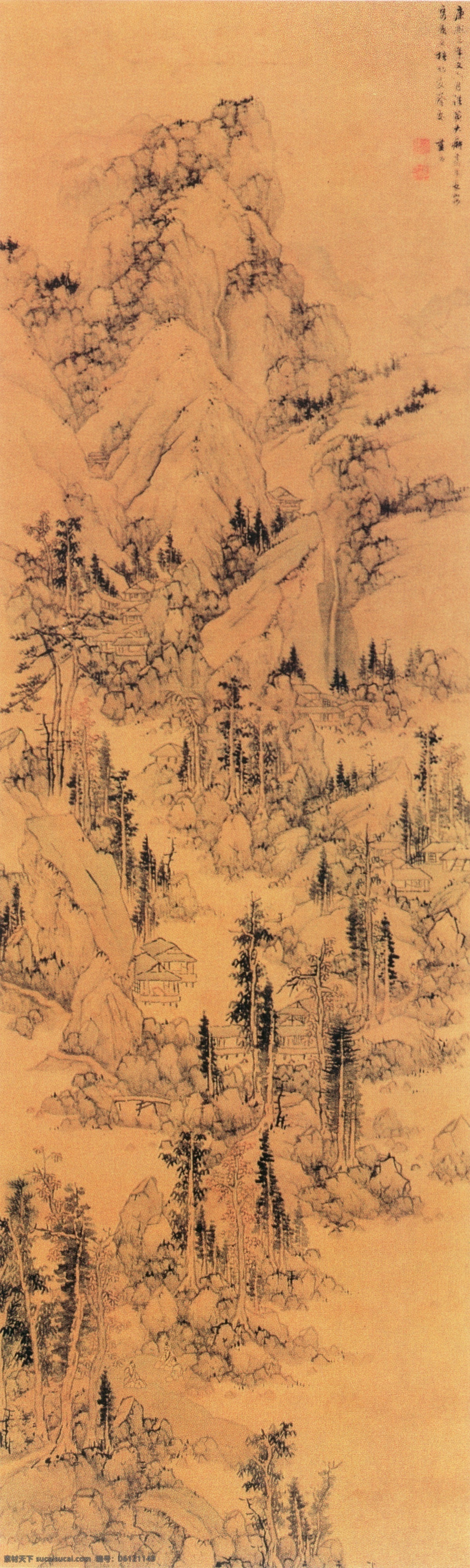 秋林逸居图 中式 古典 秋日 山林 山水画 背景墙 装饰画 贴图 壁纸 墙纸