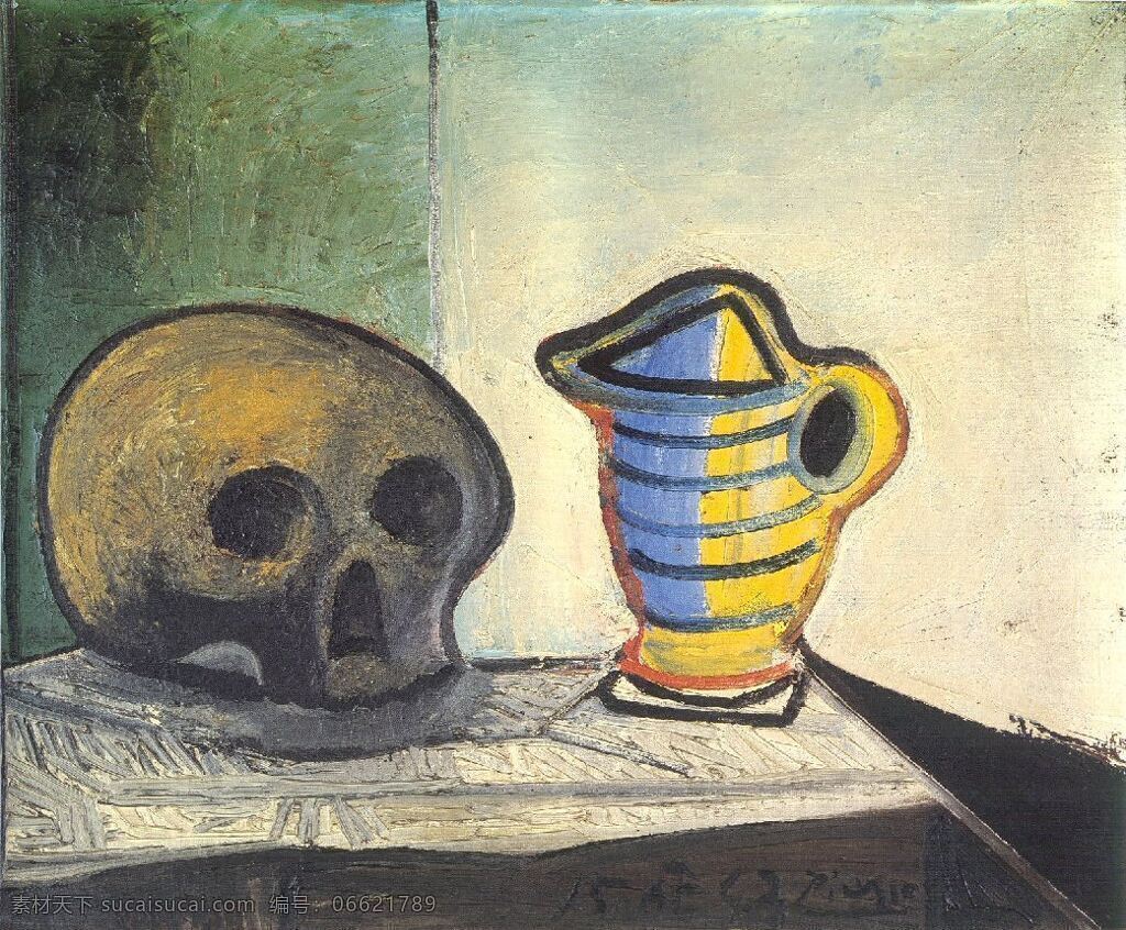西班牙 画家 巴勃罗 毕加索 抽象 油画 人物 人体 装饰画 pot et cr鍍磂 au morte nature 1943 家居装饰素材