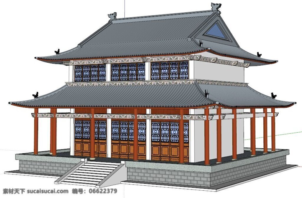 古建筑模型 模型 古建筑 庙 古楼 skp 白色