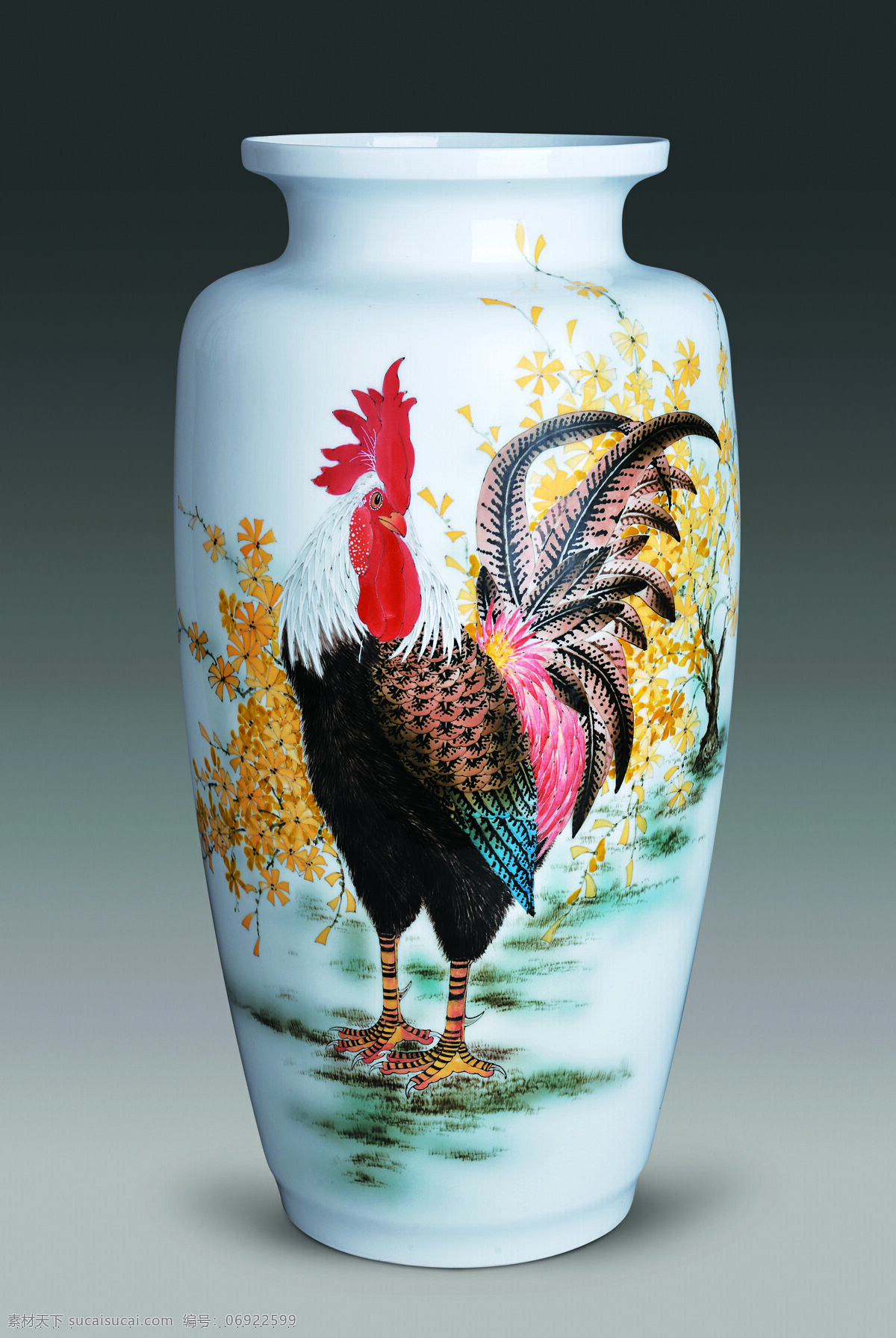 陶瓷 山水 鸡 花瓶 醴陵 瓷器 公鸡 画 彩绘 美术绘画 文化艺术