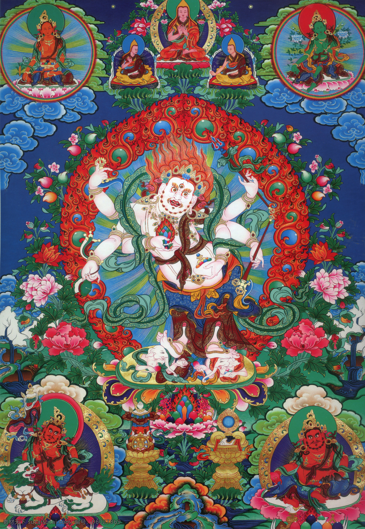 白 六 臂 玛 噶 拉 玛哈噶拉 白财神 财神 唐卡 密宗 佛 菩萨 藏传佛教 文化艺术 宗教信仰