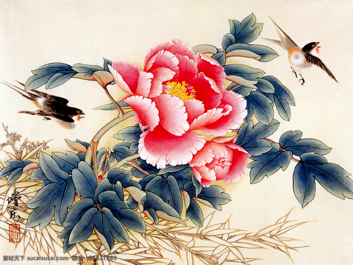 中国花鸟画 花鸟画 中国画 设计素材 花鸟画篇 中国画篇 书画美术 白色