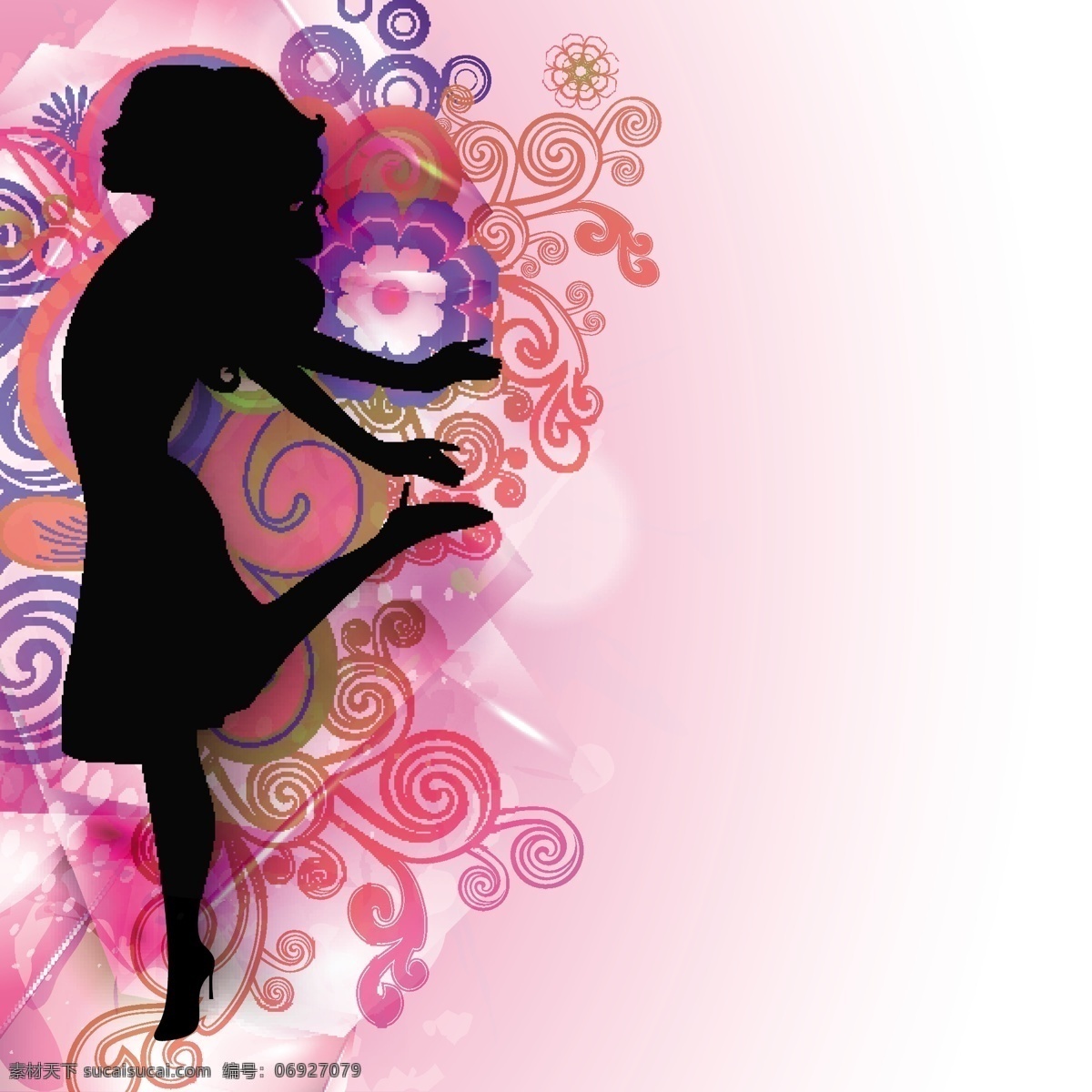 三八妇女节 贺卡 海报 花 装饰 粉红色 背景 快乐 女孩 轮廓 矢量图 日常生活