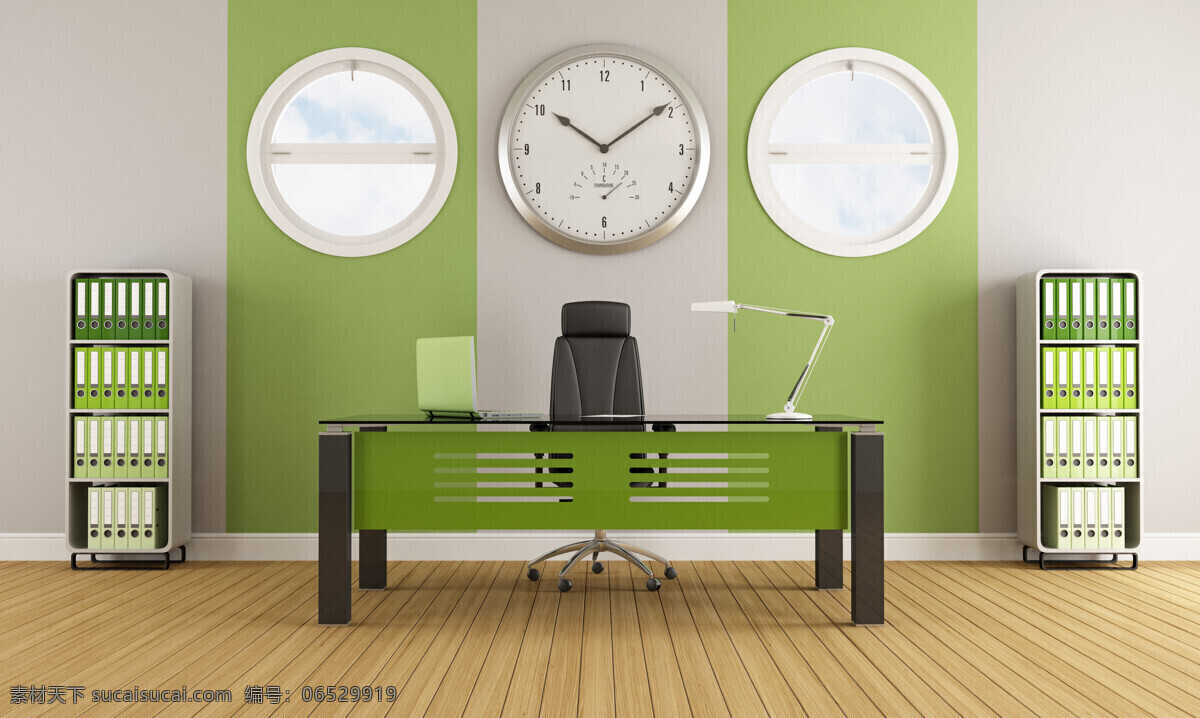 办公室 装饰设计 时间 钟表 办公桌 办公椅子 资料柜 室内设计 环境家居