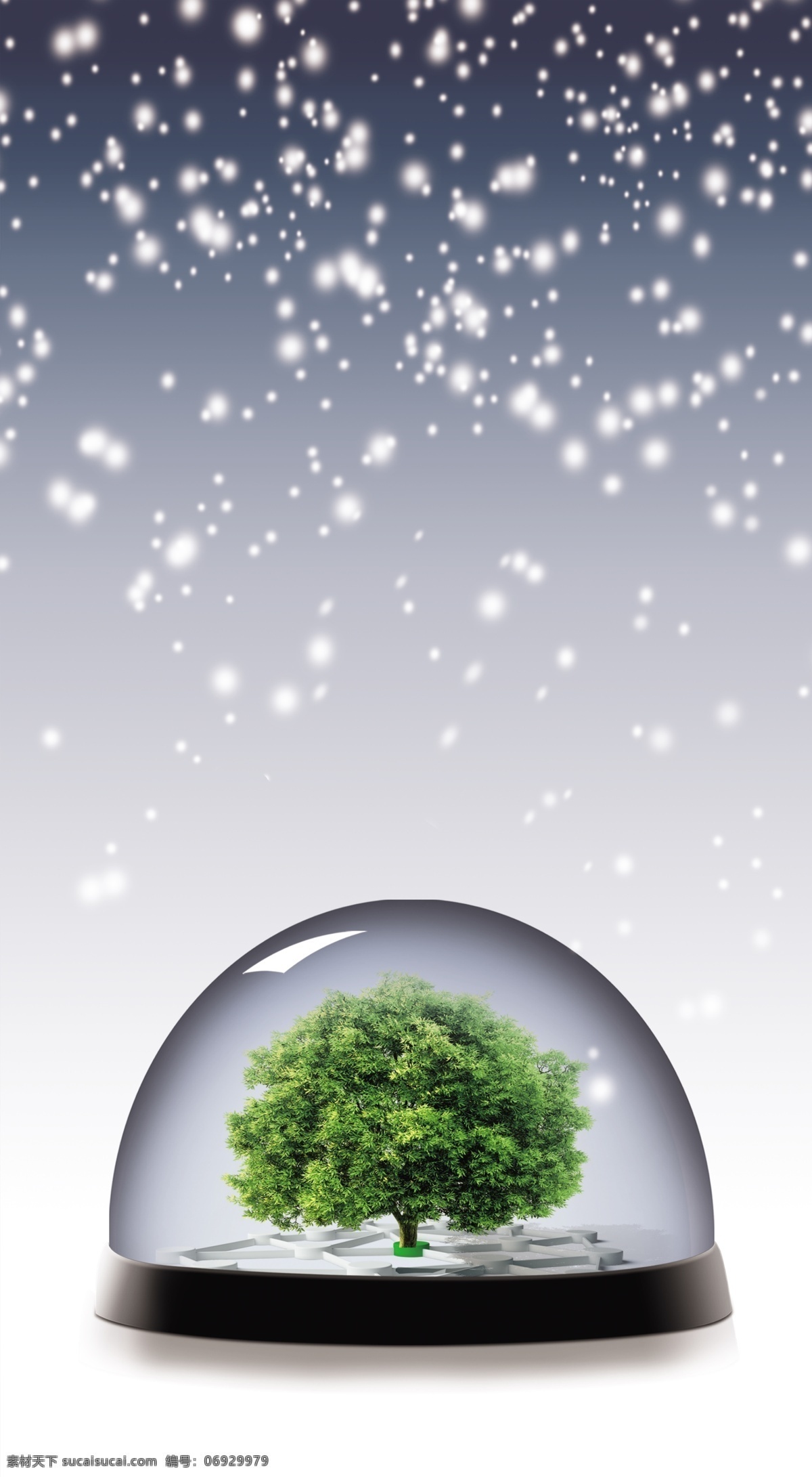 雪花水晶球 下雪 雪花 水晶球 树 玻璃罩 小树 环境保护 冬天 礼物 分层 源文件