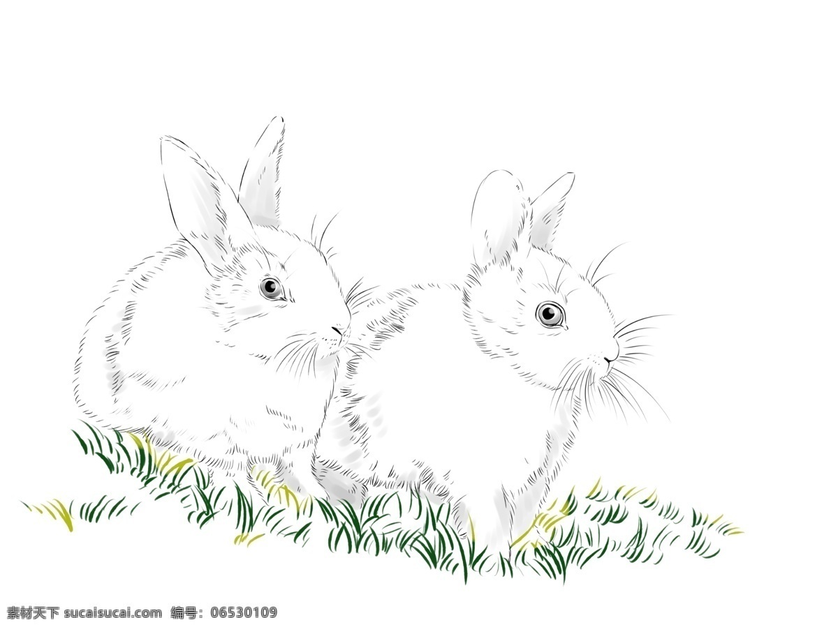 兔子手绘素材 兔子手绘 手绘线稿 线稿兔子 一对兔子 兔子情侣 t恤图案 装饰画素材 装饰手绘 手绘元素 绘图插画 生物世界 野生动物